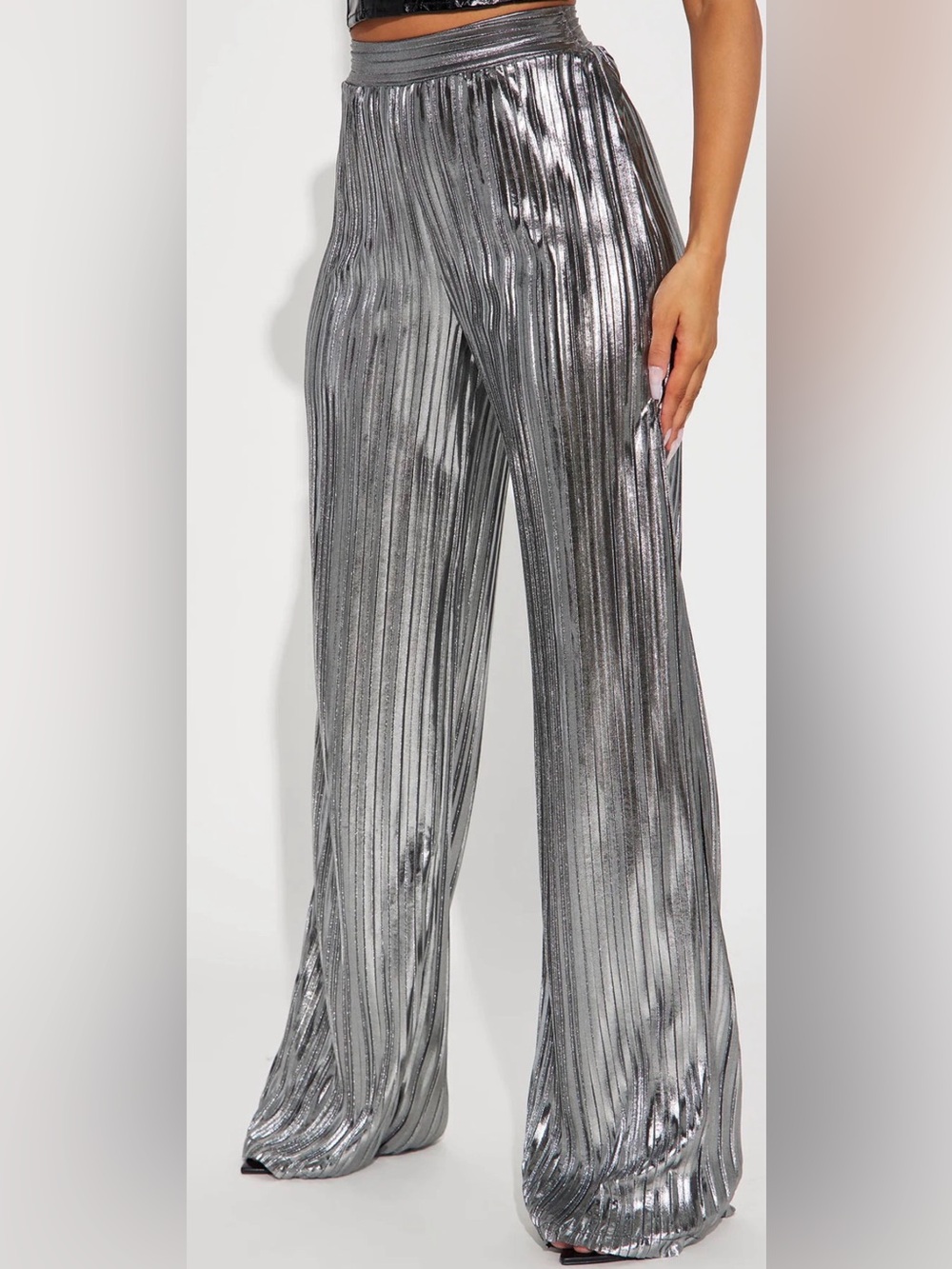 Party Up Metallic Plisse Pant - Silver